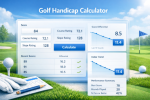 Golf handicap calculator interface with golf elements